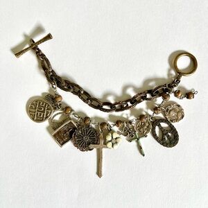 Lucky Brand Vintage Gold Bronze Charm Bracelet with Mixed Charms